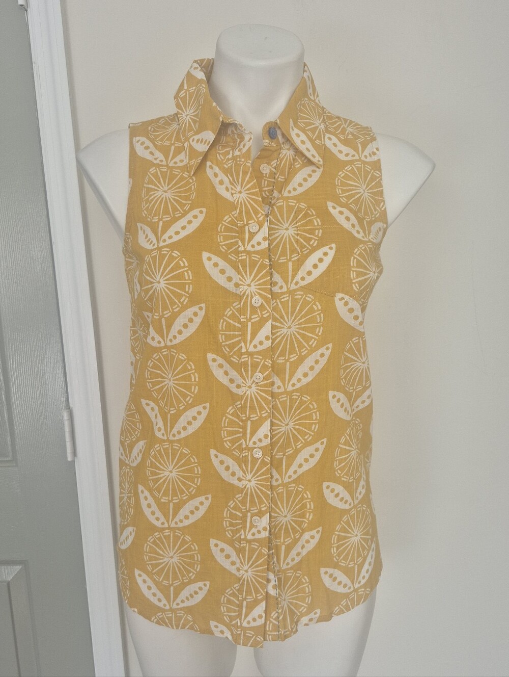 Boden Dandelion Floral Print Cotton Sleeveless Button Up Tank Top(4)